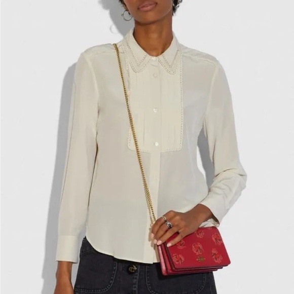 Coach Callie Foldover Chain Clutch With Floral Print Leather Red Apple - Picture 16 of 16